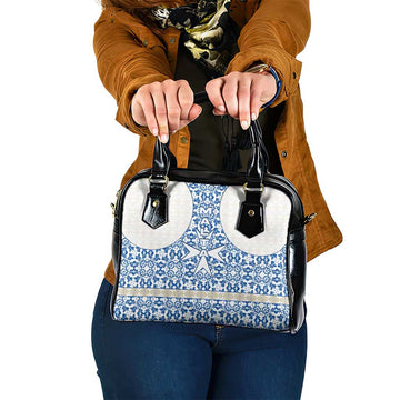 Malta Shoulder Handbag with Blue White Tile Design and Maltese Cross Pattern TS04