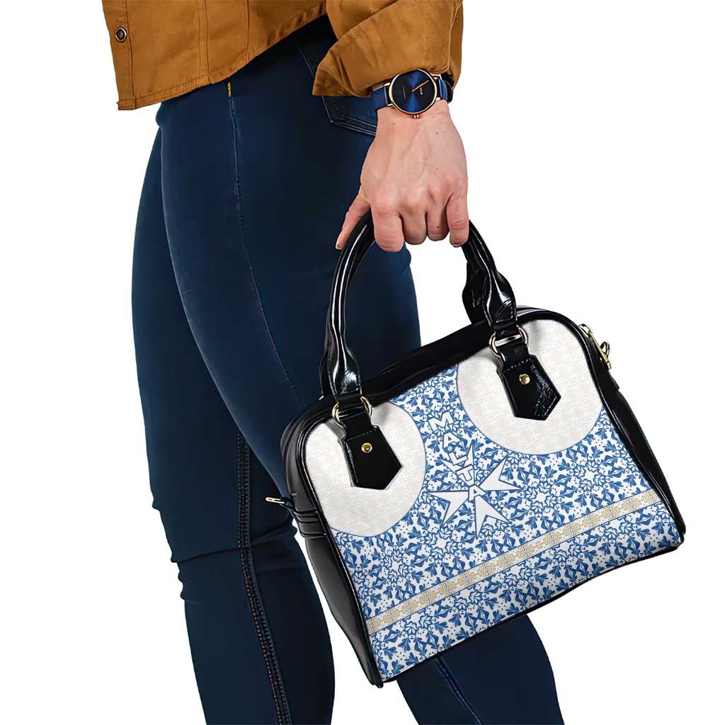 Malta Shoulder Handbag with Blue White Tile Design and Maltese Cross Pattern TS04