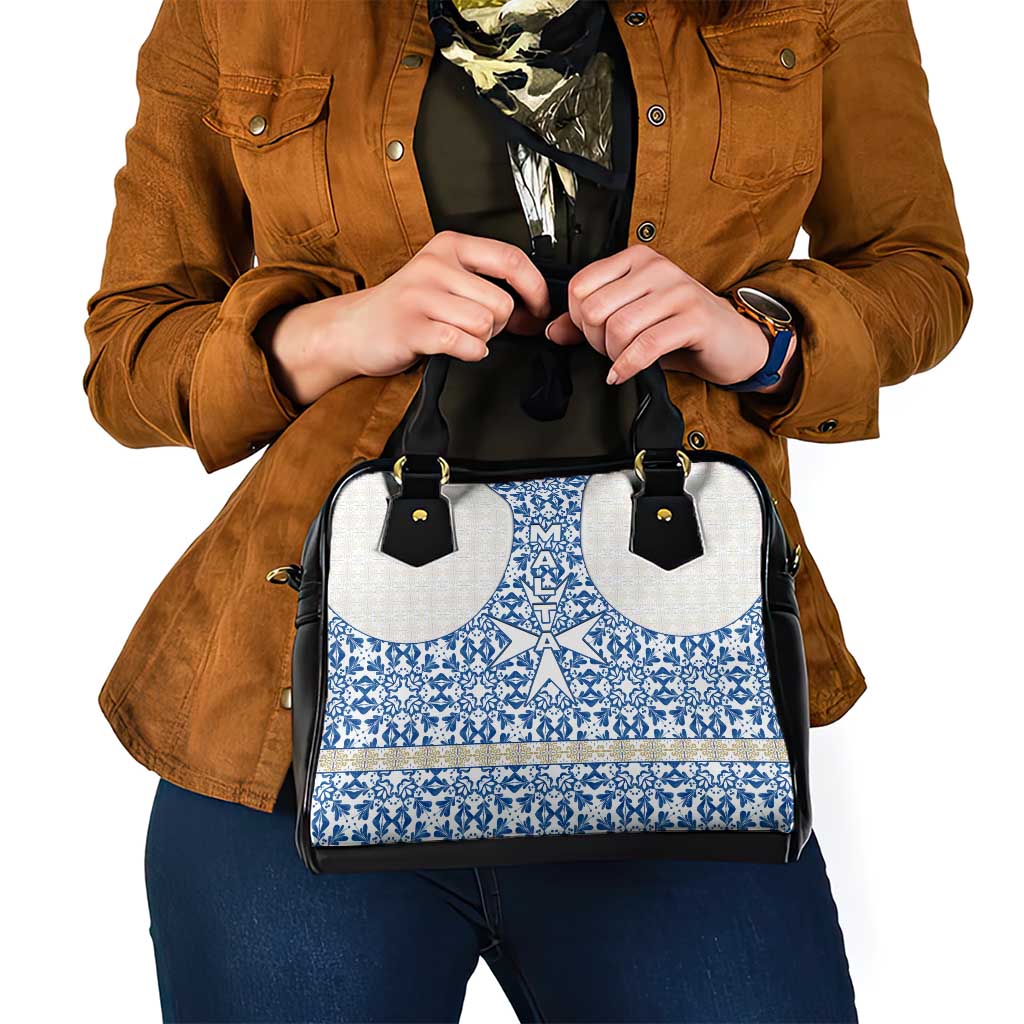 Malta Shoulder Handbag with Blue White Tile Design and Maltese Cross Pattern TS04
