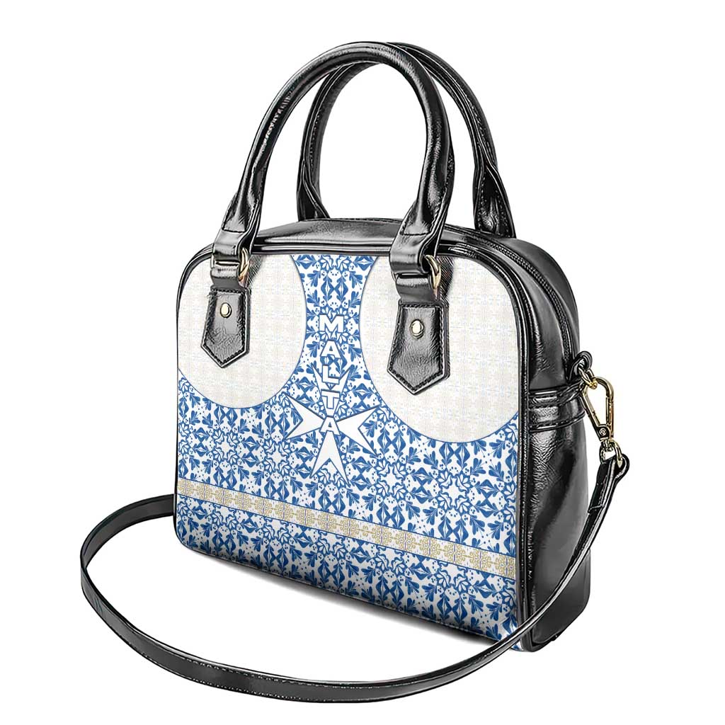 Malta Shoulder Handbag with Blue White Tile Design and Maltese Cross Pattern TS04