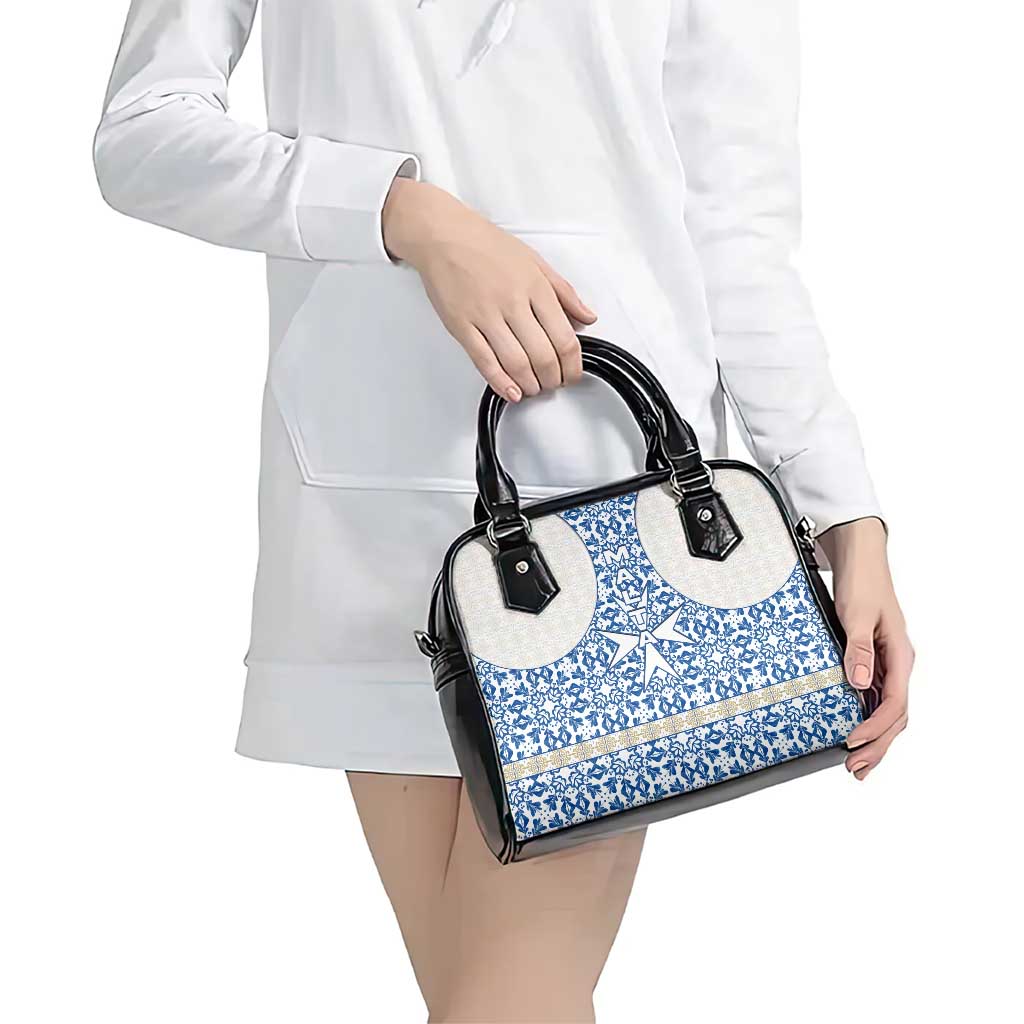 Malta Shoulder Handbag with Blue White Tile Design and Maltese Cross Pattern TS04