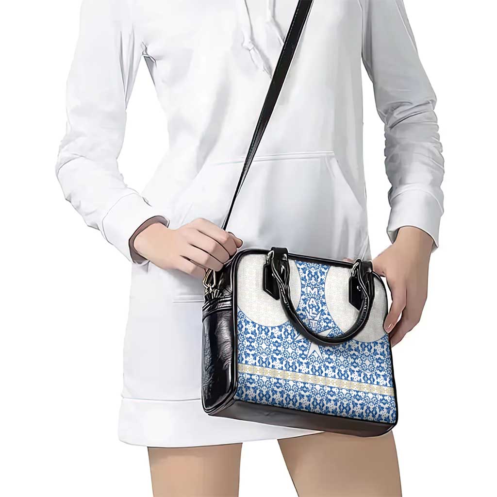 Malta Shoulder Handbag with Blue White Tile Design and Maltese Cross Pattern TS04