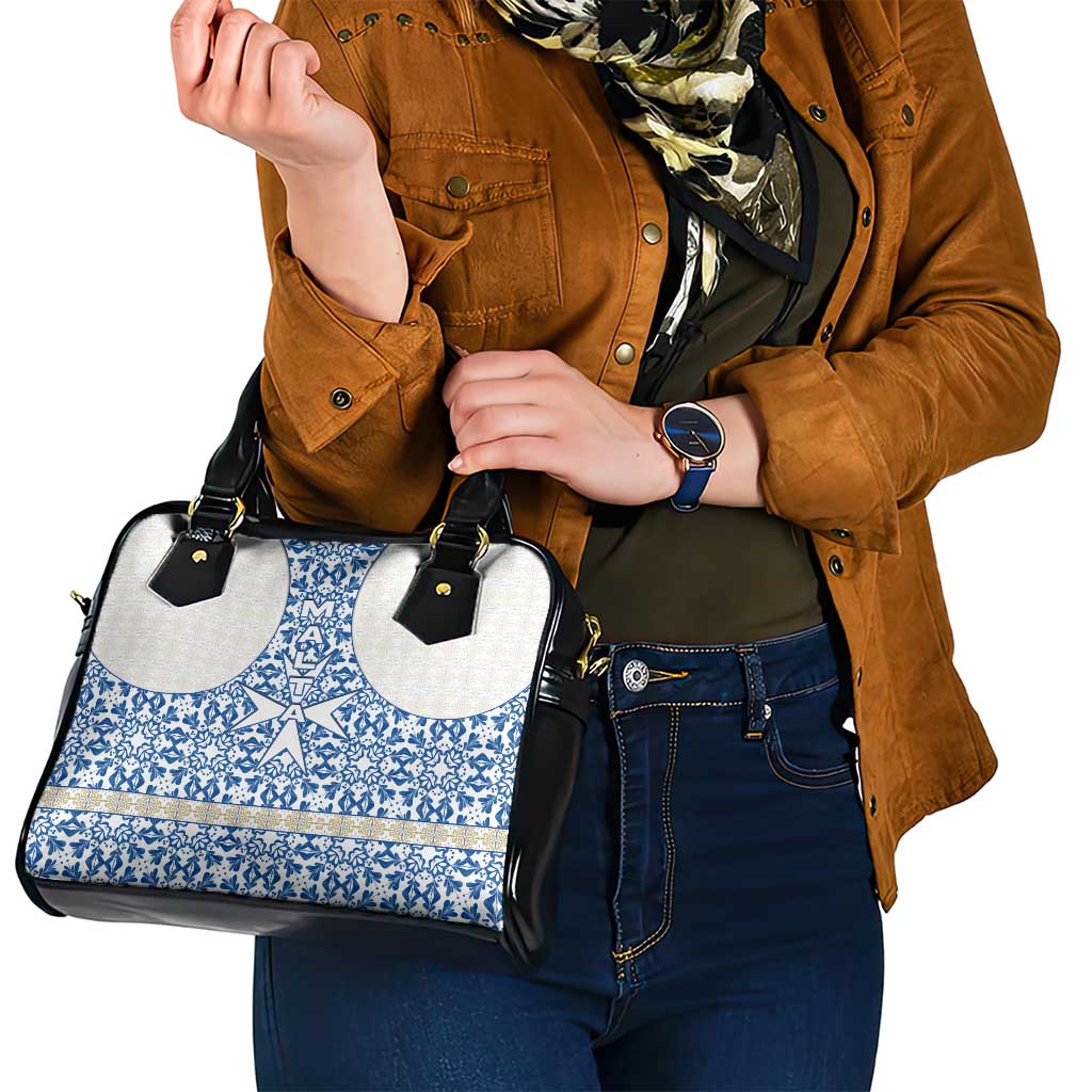 Malta Shoulder Handbag with Blue White Tile Design and Maltese Cross Pattern TS04