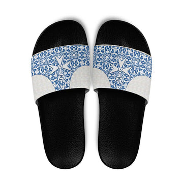 Malta Slide Sandals with Blue White Tile Design and Maltese Cross Pattern TS04
