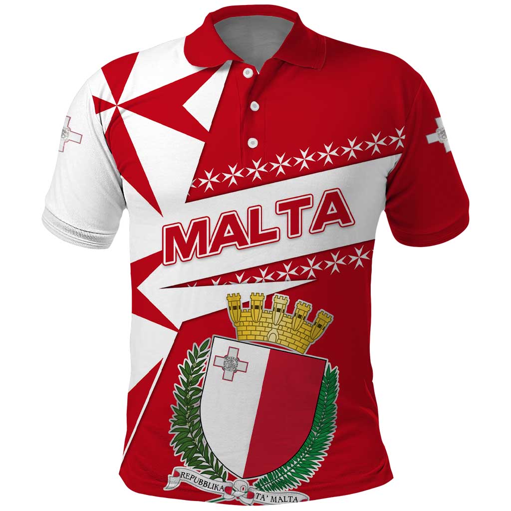 Malta Polo Shirt with Red White Starburst Design TS04