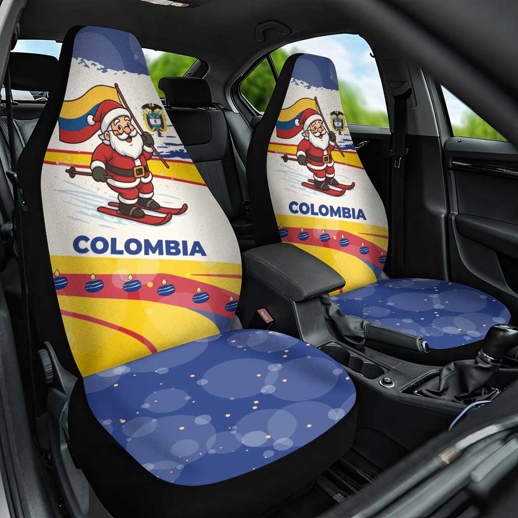 Colombia Christmas Car Seat Cover with Santa Skiing Colombian Flag and Holiday Ornament TS04