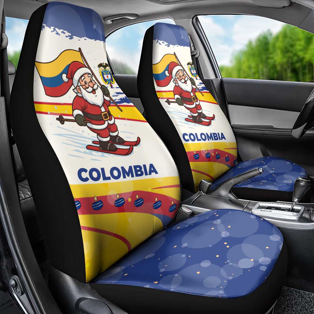 Colombia Christmas Car Seat Cover with Santa Skiing Colombian Flag and Holiday Ornament TS04