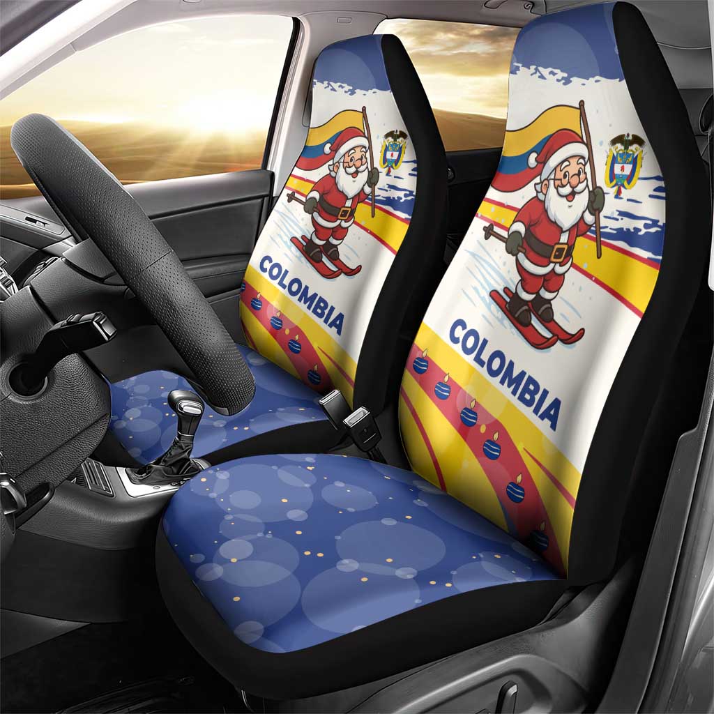 Colombia Christmas Car Seat Cover with Santa Skiing Colombian Flag and Holiday Ornament TS04