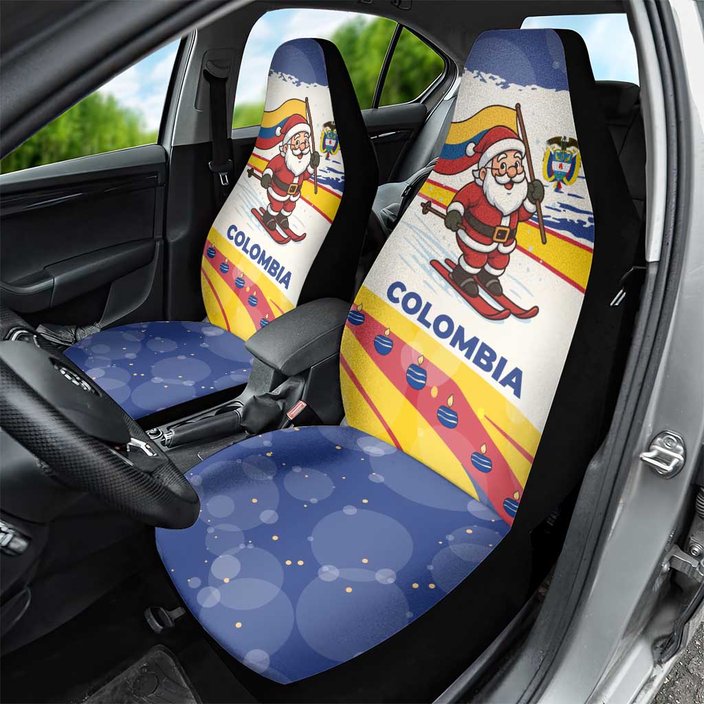 Colombia Christmas Car Seat Cover with Santa Skiing Colombian Flag and Holiday Ornament TS04