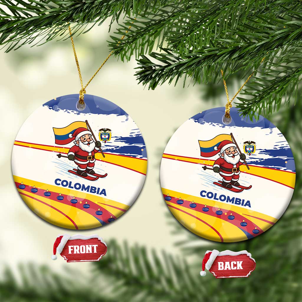 Colombia Christmas Ceramic Ornament with Santa Skiing Colombian Flag and Holiday Ornament TS04