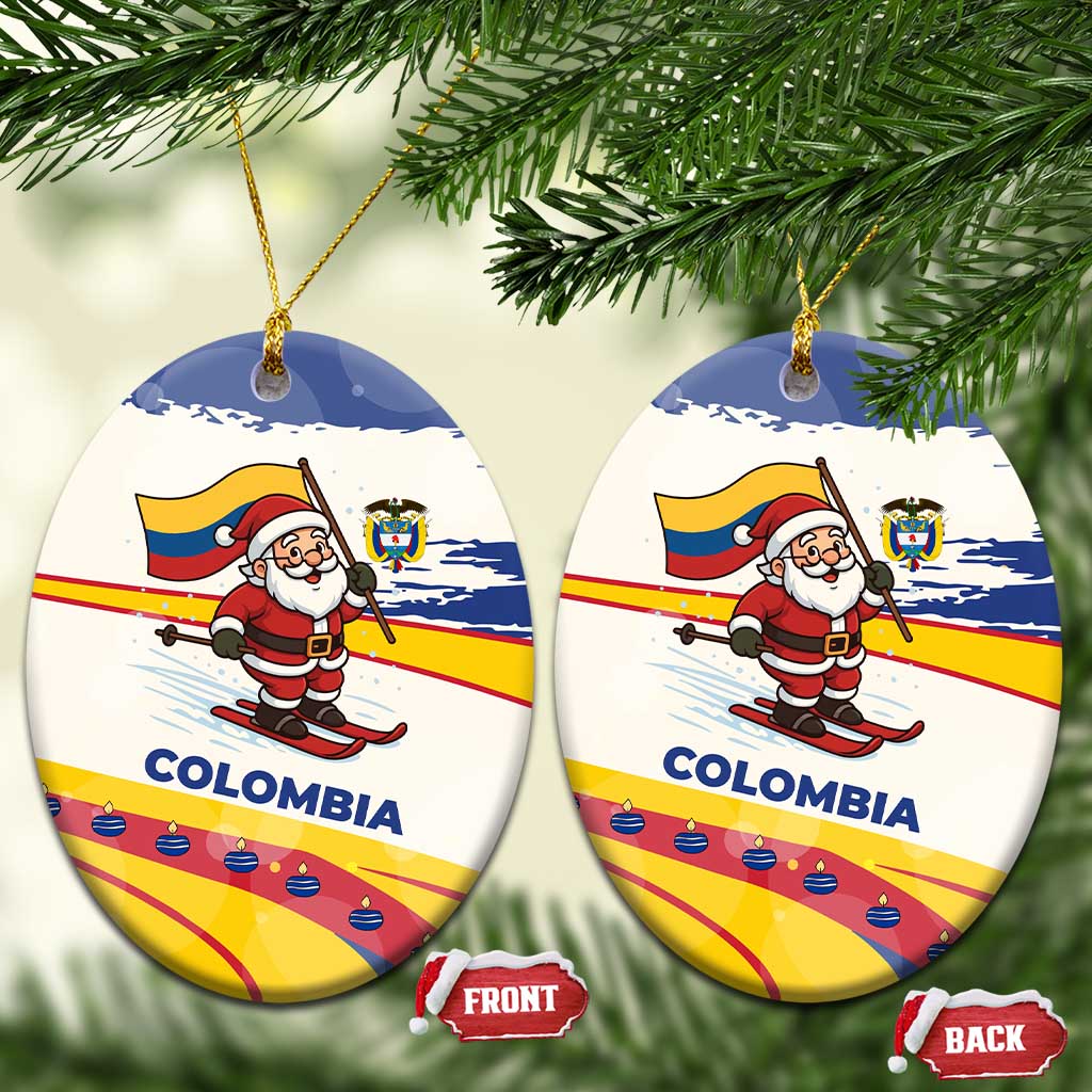 Colombia Christmas Ceramic Ornament with Santa Skiing Colombian Flag and Holiday Ornament TS04