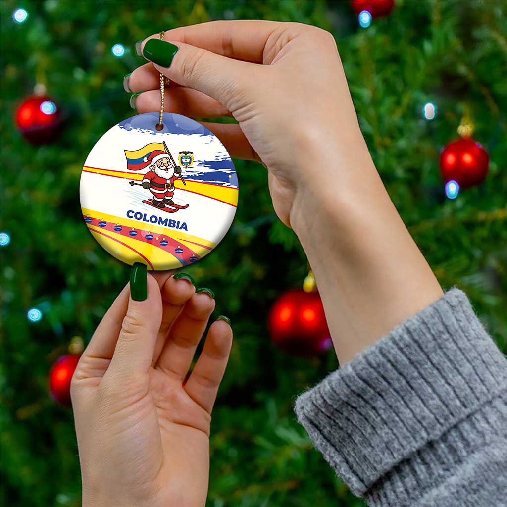 Colombia Christmas Ceramic Ornament with Santa Skiing Colombian Flag and Holiday Ornament TS04