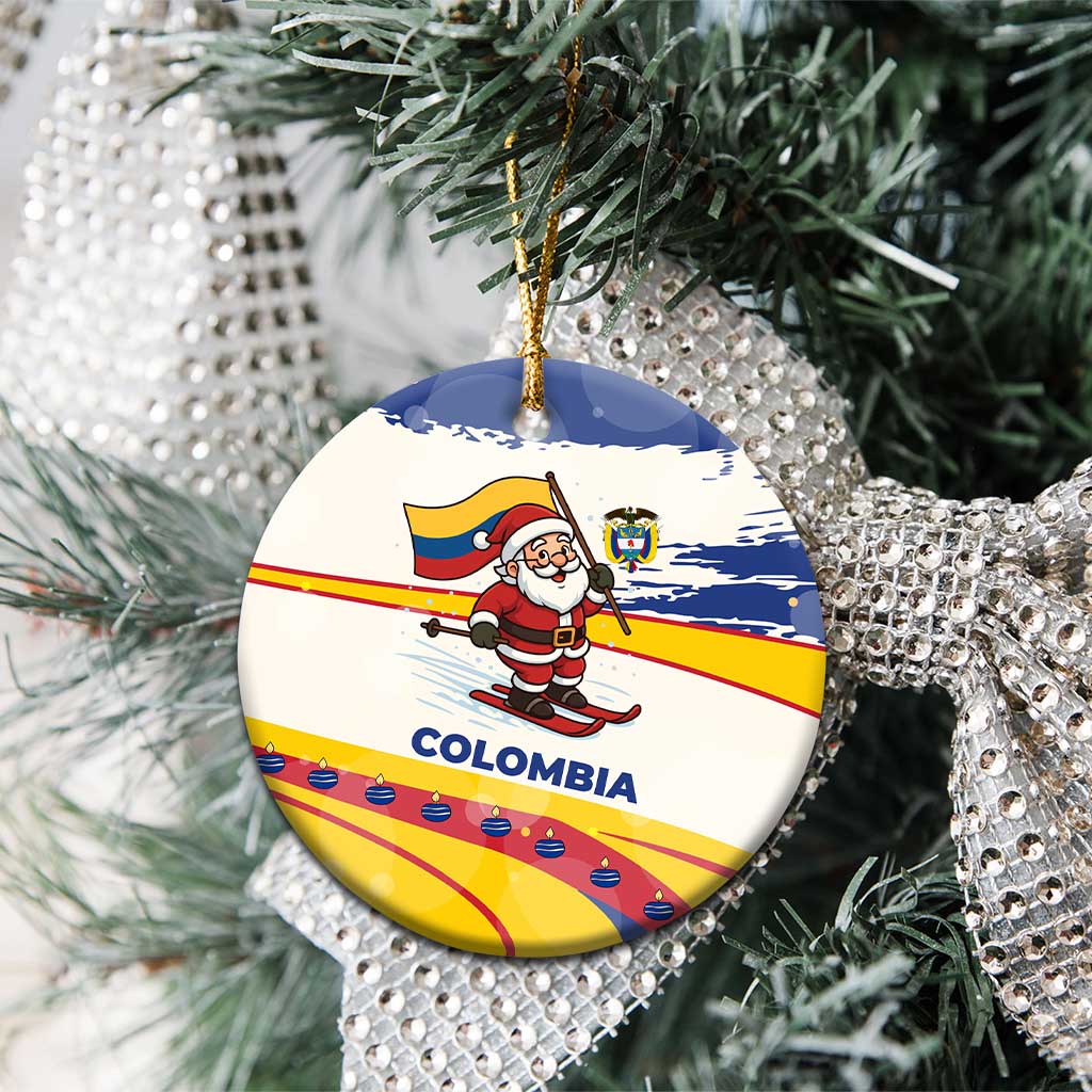 Colombia Christmas Ceramic Ornament with Santa Skiing Colombian Flag and Holiday Ornament TS04