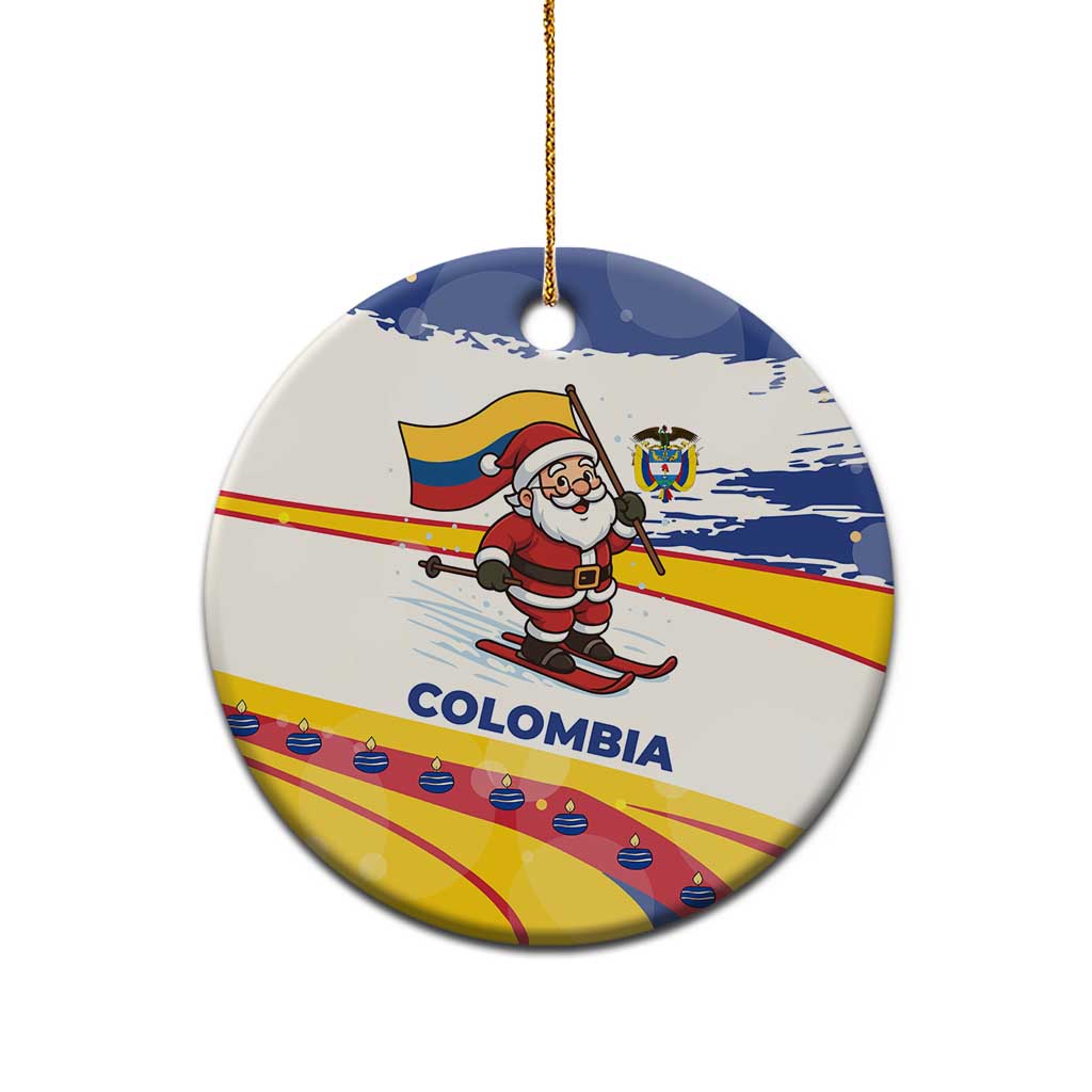 Colombia Christmas Ceramic Ornament with Santa Skiing Colombian Flag and Holiday Ornament TS04