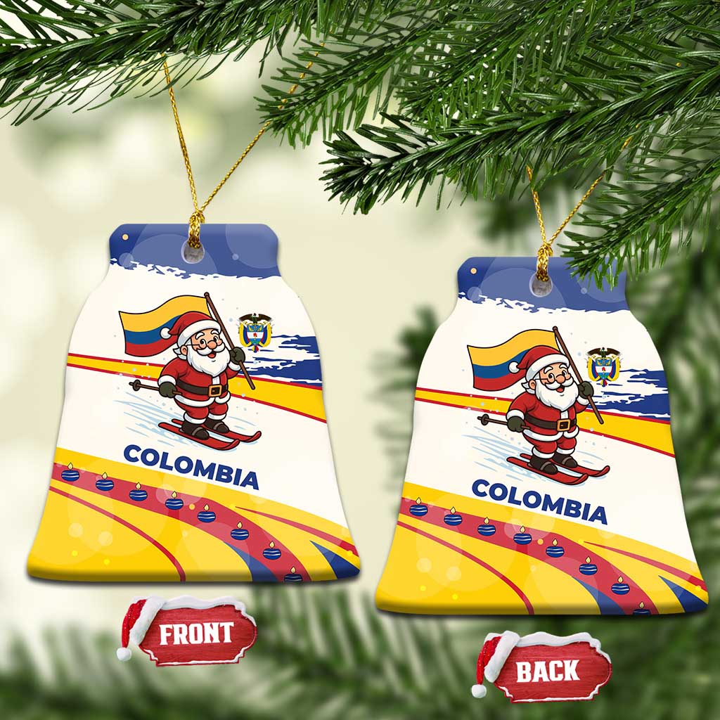 Colombia Christmas Ceramic Ornament with Santa Skiing Colombian Flag and Holiday Ornament TS04