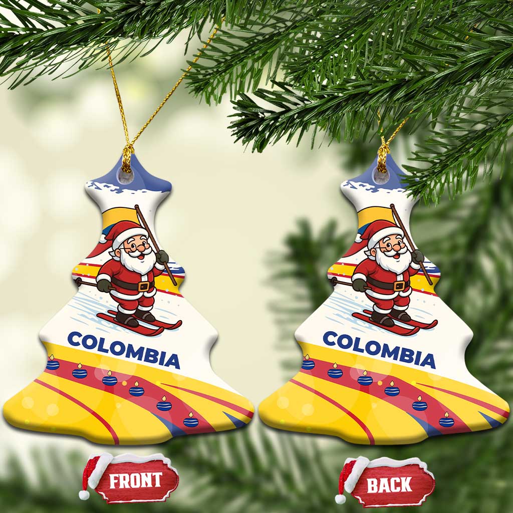 Colombia Christmas Ceramic Ornament with Santa Skiing Colombian Flag and Holiday Ornament TS04