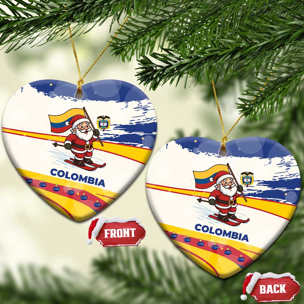 Colombia Christmas Ceramic Ornament with Santa Skiing Colombian Flag and Holiday Ornament TS04