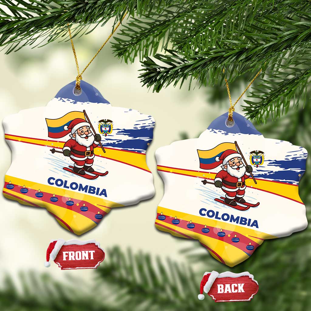 Colombia Christmas Ceramic Ornament with Santa Skiing Colombian Flag and Holiday Ornament TS04