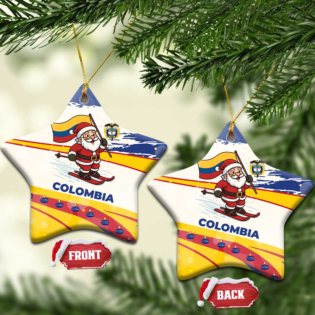 Colombia Christmas Ceramic Ornament with Santa Skiing Colombian Flag and Holiday Ornament TS04