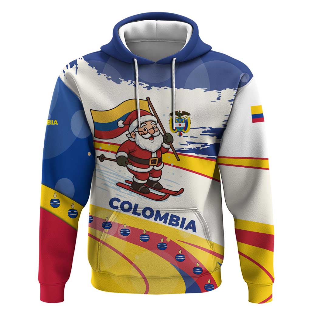 Colombia Christmas Hoodie with Santa Skiing Colombian Flag and Holiday Ornament TS04
