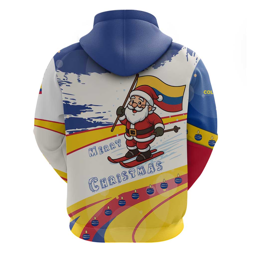Colombia Christmas Hoodie with Santa Skiing Colombian Flag and Holiday Ornament TS04