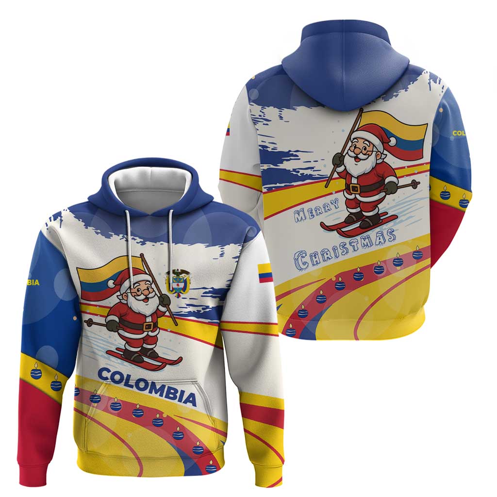 Colombia Christmas Hoodie with Santa Skiing Colombian Flag and Holiday Ornament TS04