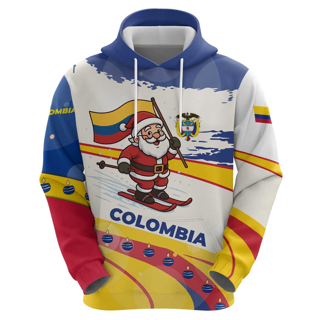 Colombia Christmas Hoodie with Santa Skiing Colombian Flag and Holiday Ornament TS04
