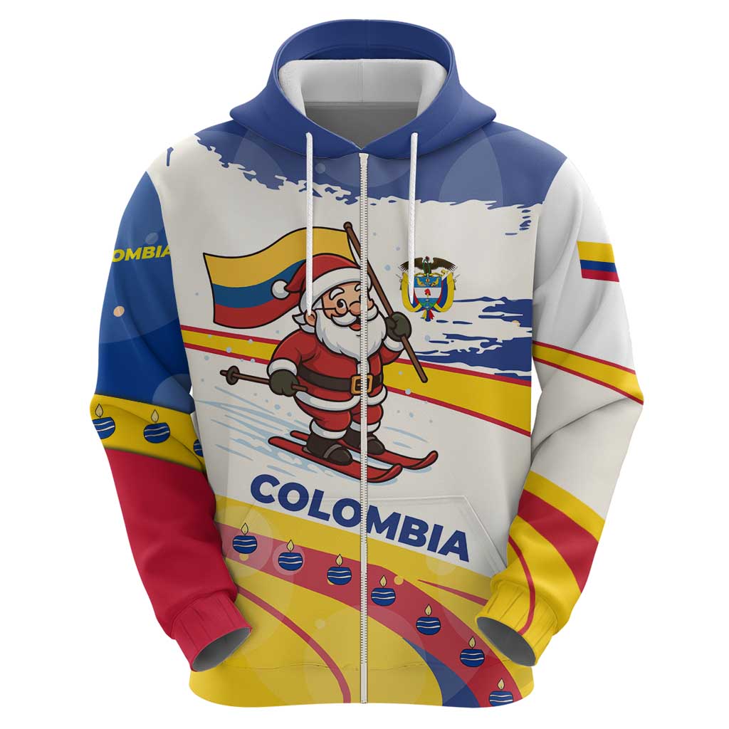 Colombia Christmas Hoodie with Santa Skiing Colombian Flag and Holiday Ornament TS04