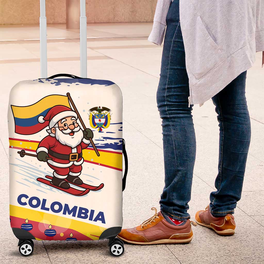 Colombia Christmas Luggage Cover with Santa Skiing Colombian Flag and Holiday Ornament TS04