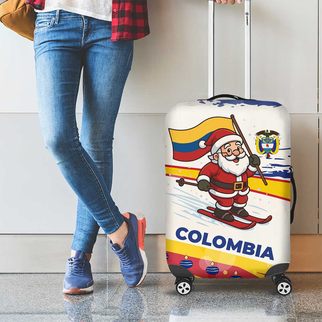 Colombia Christmas Luggage Cover with Santa Skiing Colombian Flag and Holiday Ornament TS04