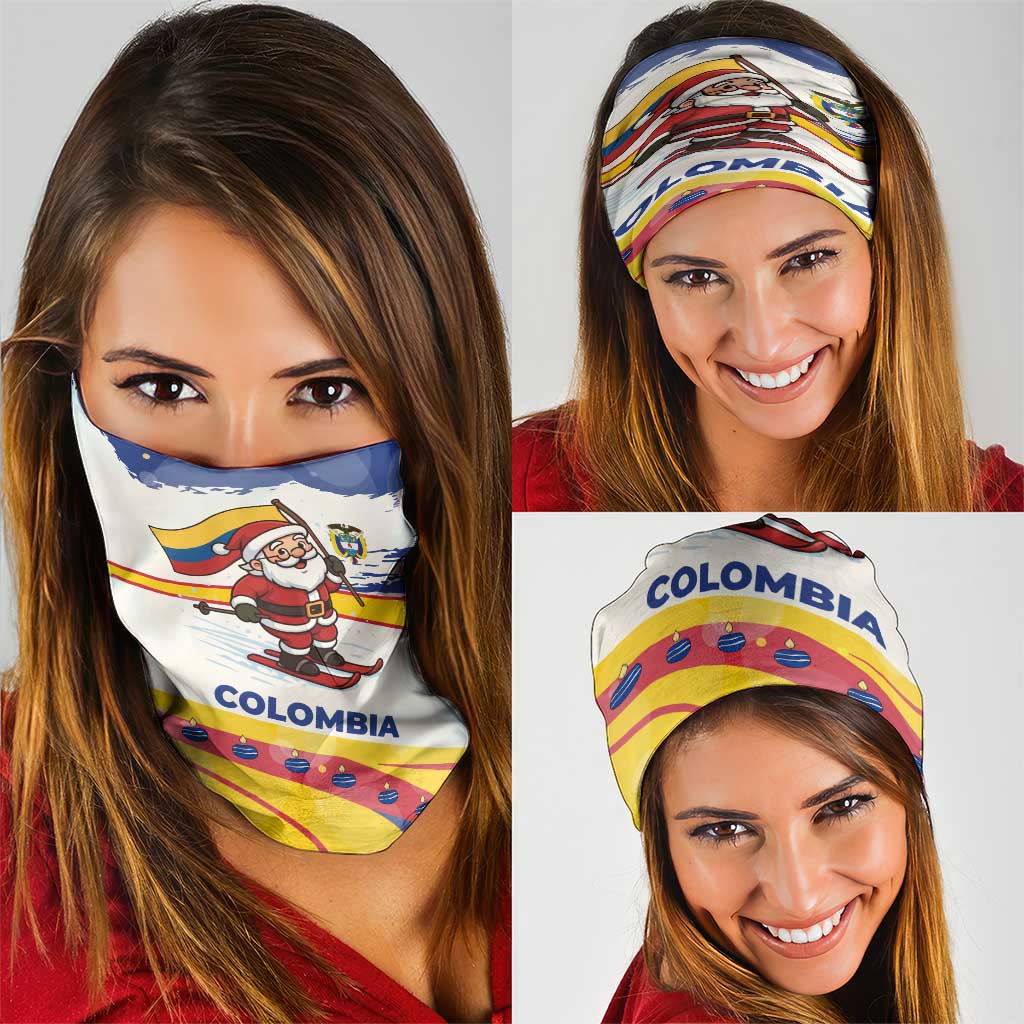 Colombia Christmas Neck Gaiter with Santa Skiing Colombian Flag and Holiday Ornament TS04