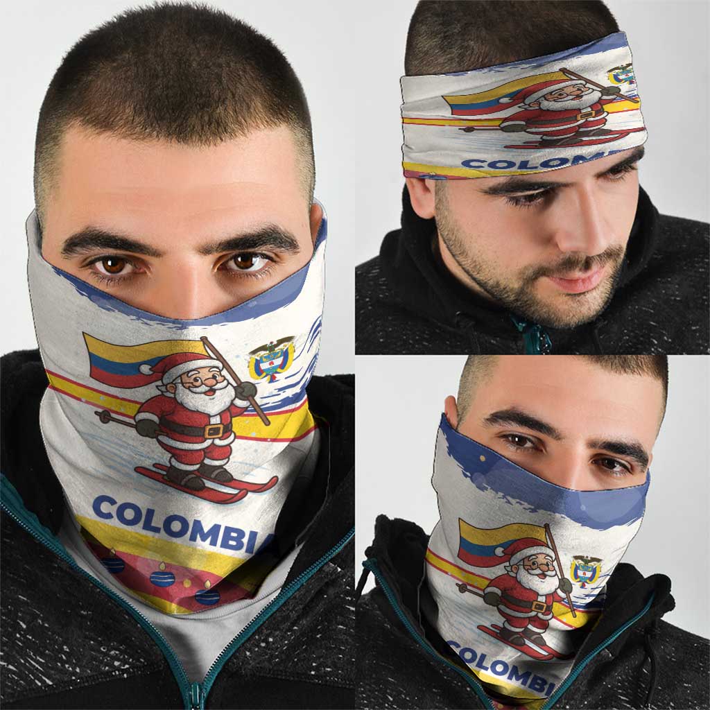 Colombia Christmas Neck Gaiter with Santa Skiing Colombian Flag and Holiday Ornament TS04