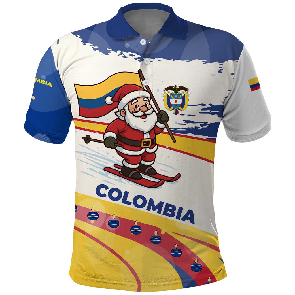 Colombia Christmas Polo Shirt with Santa Skiing Colombian Flag and Holiday Ornament TS04