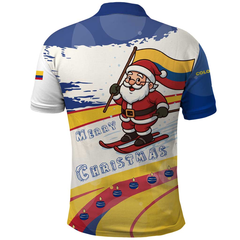Colombia Christmas Polo Shirt with Santa Skiing Colombian Flag and Holiday Ornament TS04