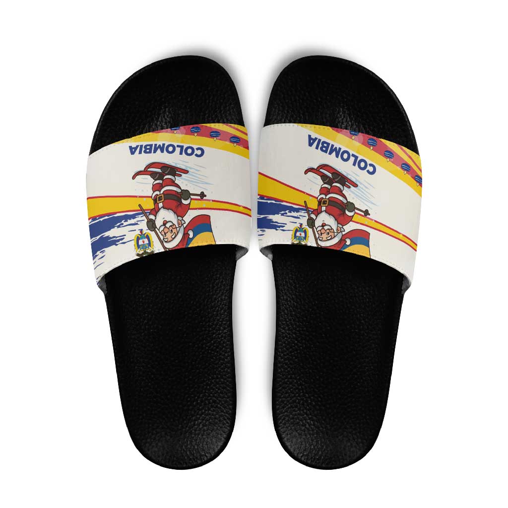 Colombia Christmas Slide Sandals with Santa Skiing Colombian Flag and Holiday Ornament TS04