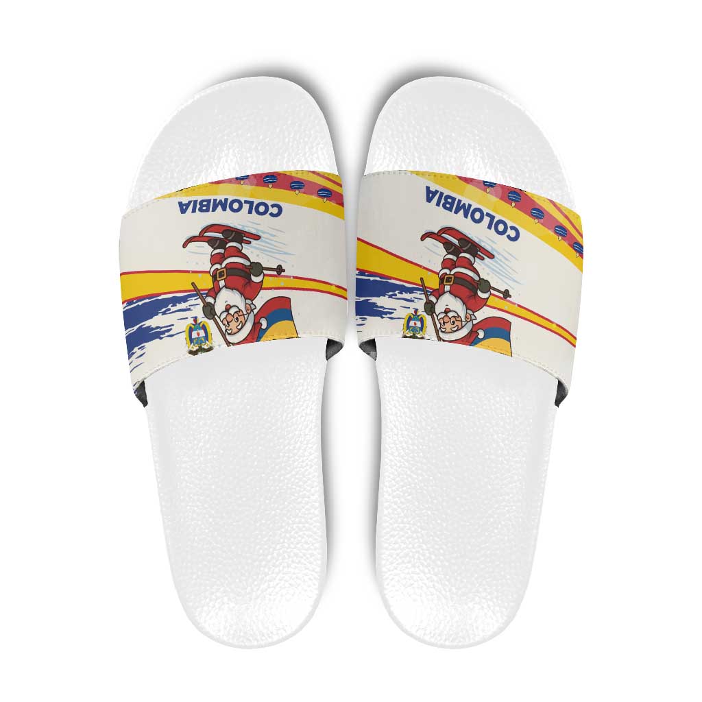 Colombia Christmas Slide Sandals with Santa Skiing Colombian Flag and Holiday Ornament TS04