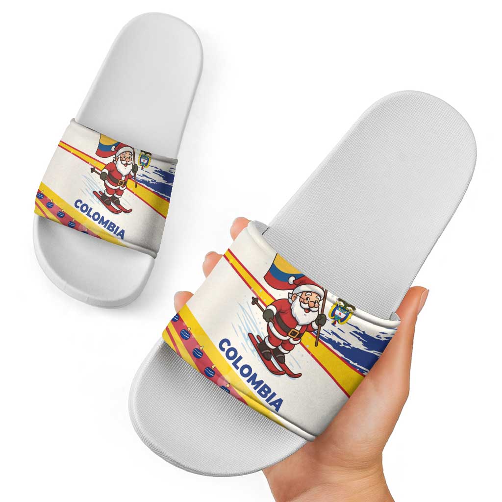Colombia Christmas Slide Sandals with Santa Skiing Colombian Flag and Holiday Ornament TS04