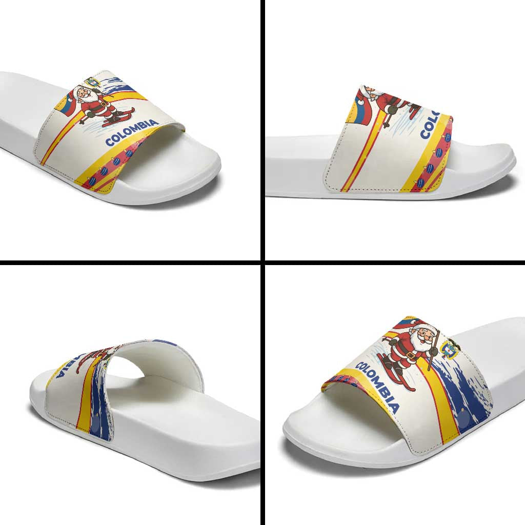 Colombia Christmas Slide Sandals with Santa Skiing Colombian Flag and Holiday Ornament TS04