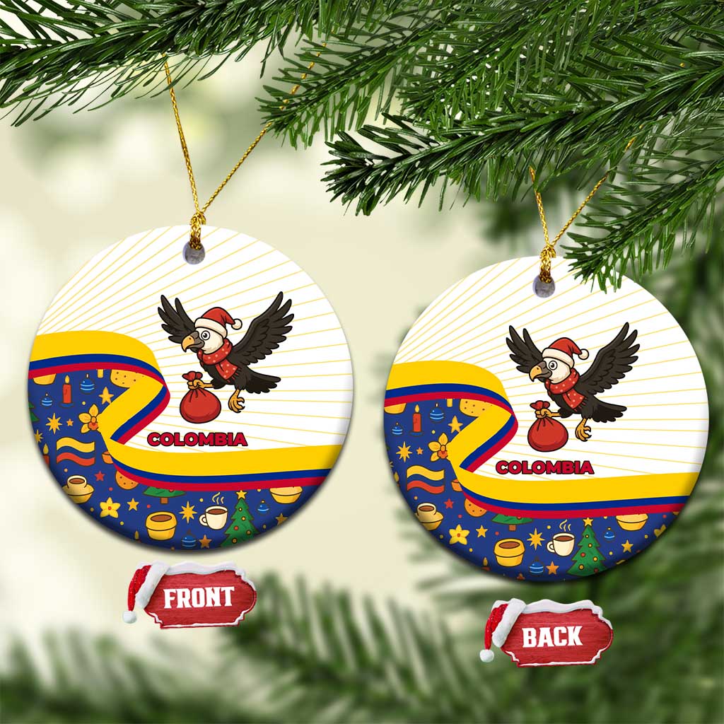 Colombia Christmas Ceramic Ornament with Santa Condor Gift Bag and Holiday Food Pattern TS04