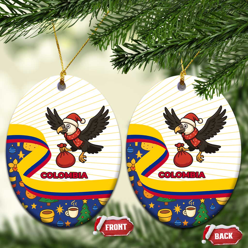 Colombia Christmas Ceramic Ornament with Santa Condor Gift Bag and Holiday Food Pattern TS04