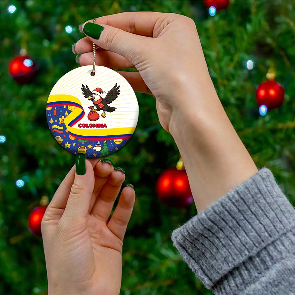 Colombia Christmas Ceramic Ornament with Santa Condor Gift Bag and Holiday Food Pattern TS04