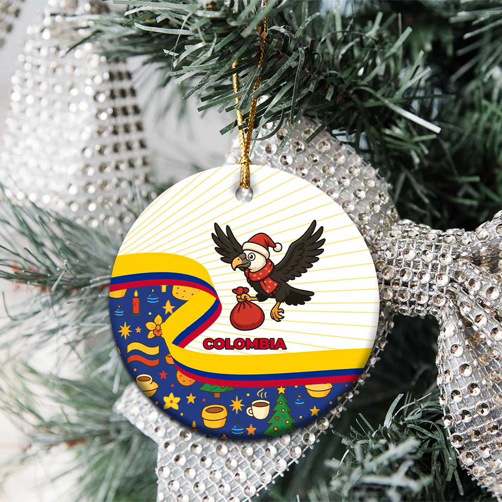 Colombia Christmas Ceramic Ornament with Santa Condor Gift Bag and Holiday Food Pattern TS04