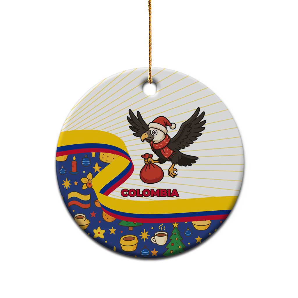 Colombia Christmas Ceramic Ornament with Santa Condor Gift Bag and Holiday Food Pattern TS04