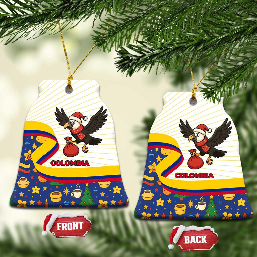 Colombia Christmas Ceramic Ornament with Santa Condor Gift Bag and Holiday Food Pattern TS04