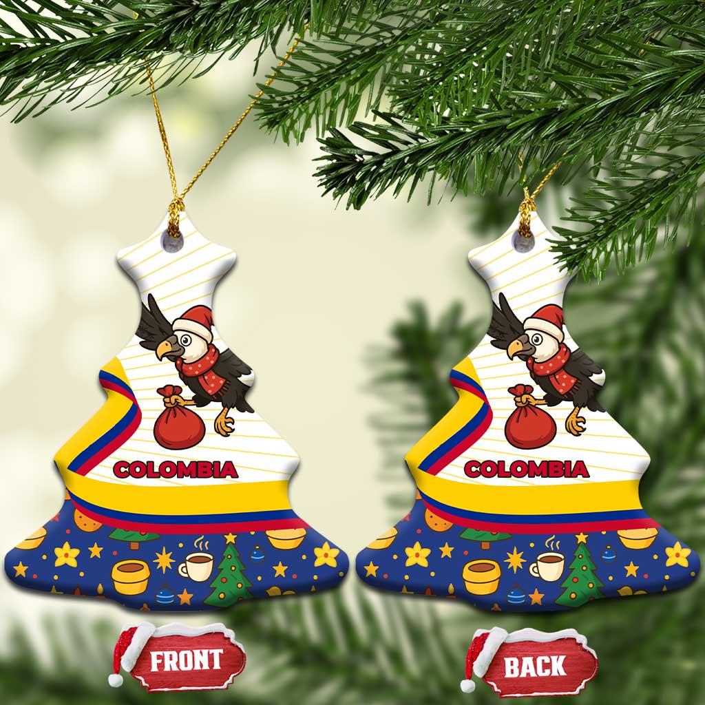 Colombia Christmas Ceramic Ornament with Santa Condor Gift Bag and Holiday Food Pattern TS04