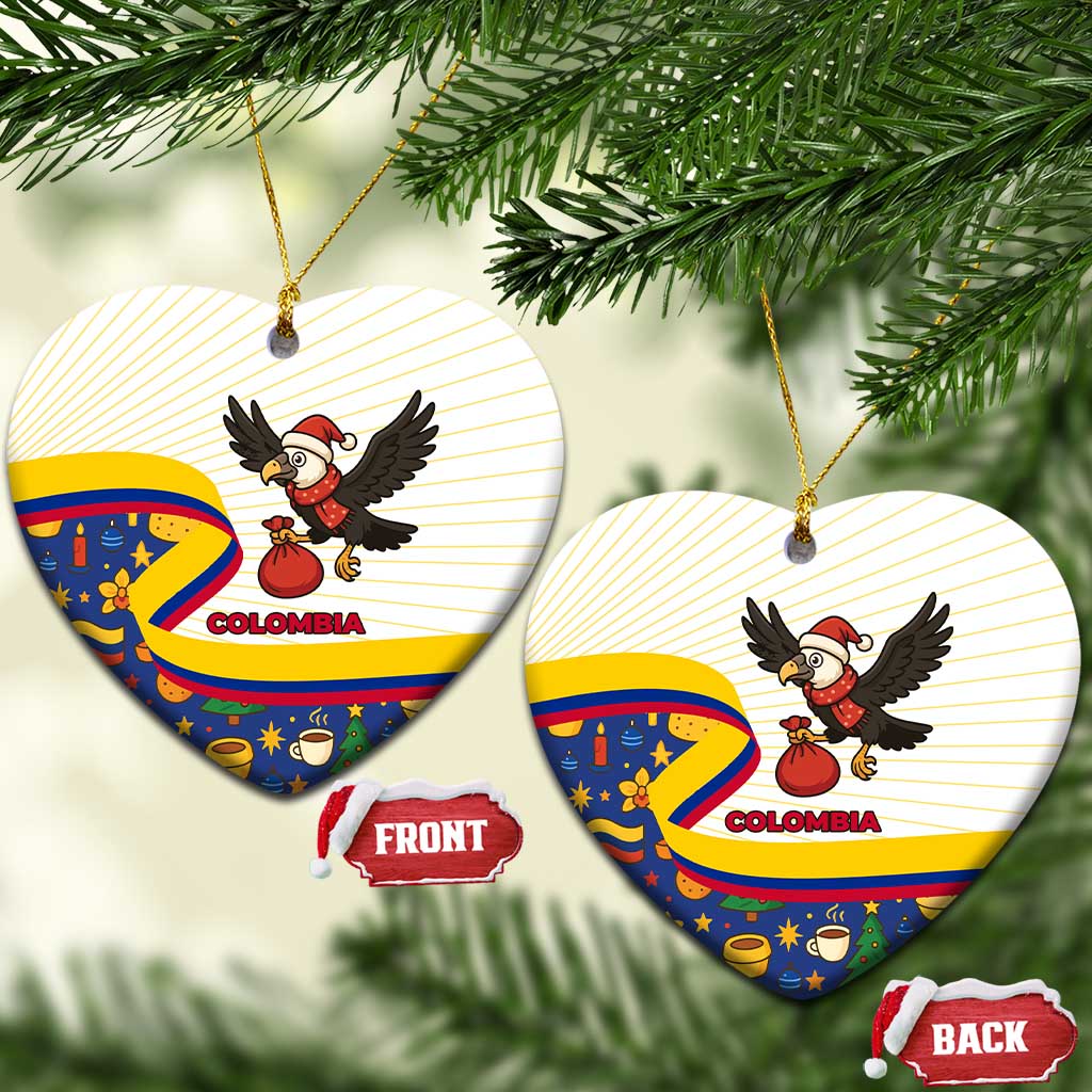 Colombia Christmas Ceramic Ornament with Santa Condor Gift Bag and Holiday Food Pattern TS04
