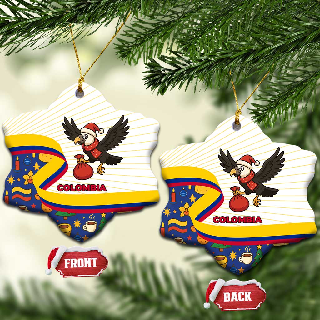 Colombia Christmas Ceramic Ornament with Santa Condor Gift Bag and Holiday Food Pattern TS04