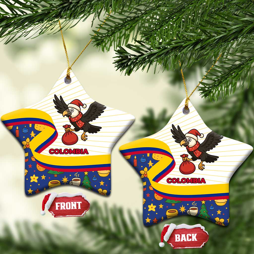 Colombia Christmas Ceramic Ornament with Santa Condor Gift Bag and Holiday Food Pattern TS04