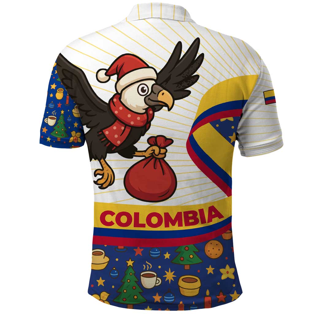 Colombia Christmas Polo Shirt with Santa Condor Gift Bag and Holiday Food Pattern TS04