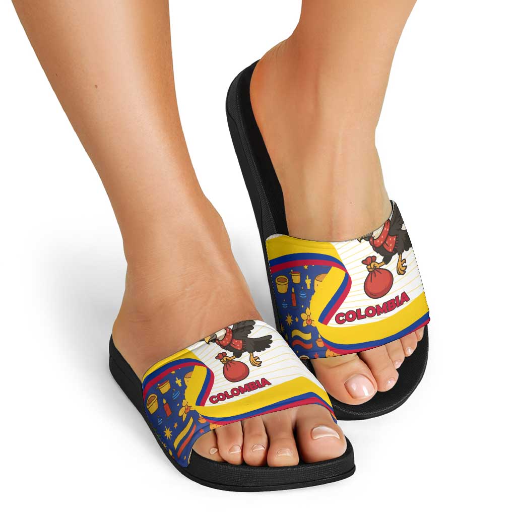 Colombia Christmas Slide Sandals with Santa Condor Gift Bag and Holiday Food Pattern TS04